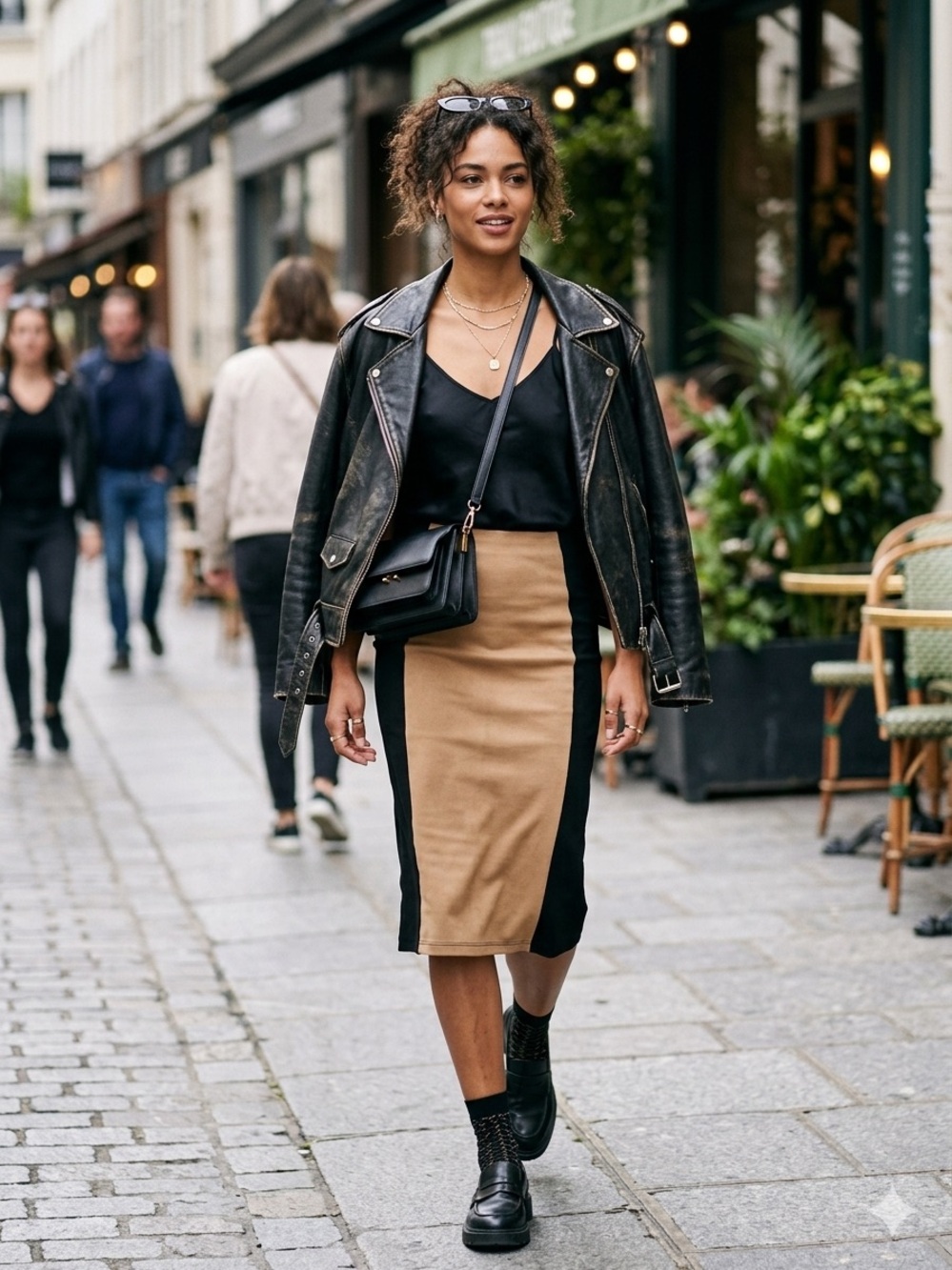 Classic Two-Tone Tan and Black Pencil Skirt - Womens Business Casual